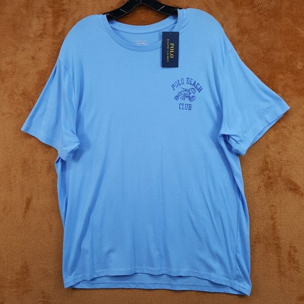 POLO RALPH LAUREN Shirt Mens Large Blue Pullover Crew Beach Club T-Shirt Tee